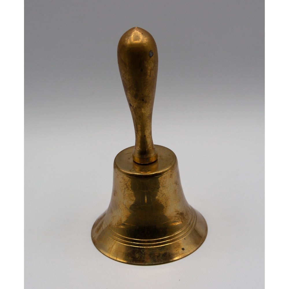 Vintage Solid Brass Hand Bell Made in India Gold Tone Service Bell 5.5 Inch